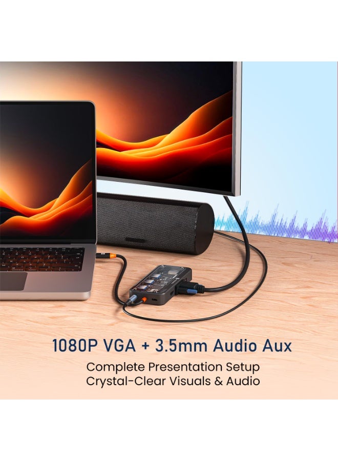 بورترونيكس Portronics MPort View Three 10-in-1 USB-C Docking Station, 100 W PD Charging, 4K HDMI, VGA, RJ45 Ethernet, SD/TF Card Slots, USB 3.0/2.0 Ports, 3.5 mm Audio, for All Type C Devices, Windows/MacBook - Image 2